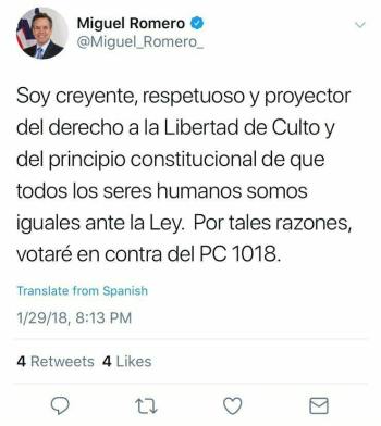 Declaración de Miguel Romero en Facebook