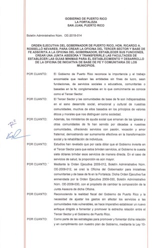 Primera página de la orden ejecutiva