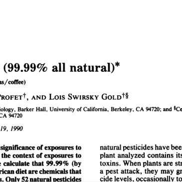 Cabezote del artículo "Dietary Pesticides" (Ames, Profet & Gold)