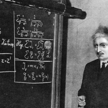 Banner de Bruno mirando a las ecuaciones de la relatividad