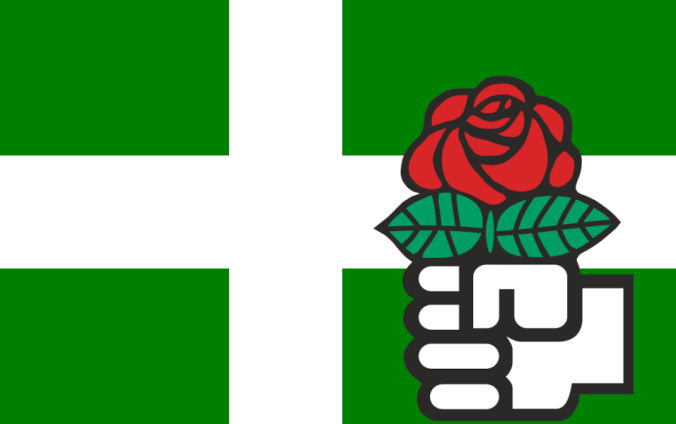 Bandera del PIP con el puño y la rosa
