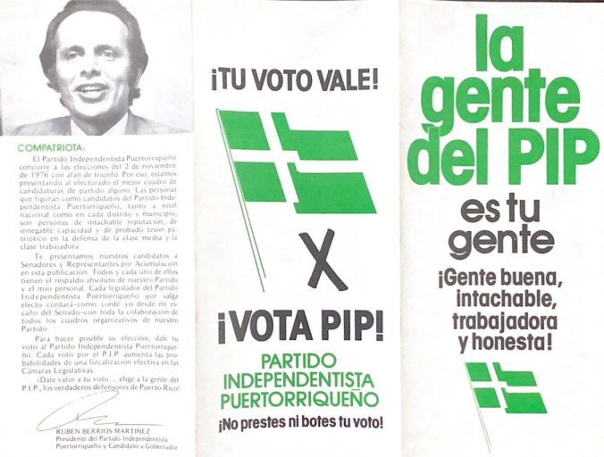 Propaganda del PIP para las elecciones de 1976