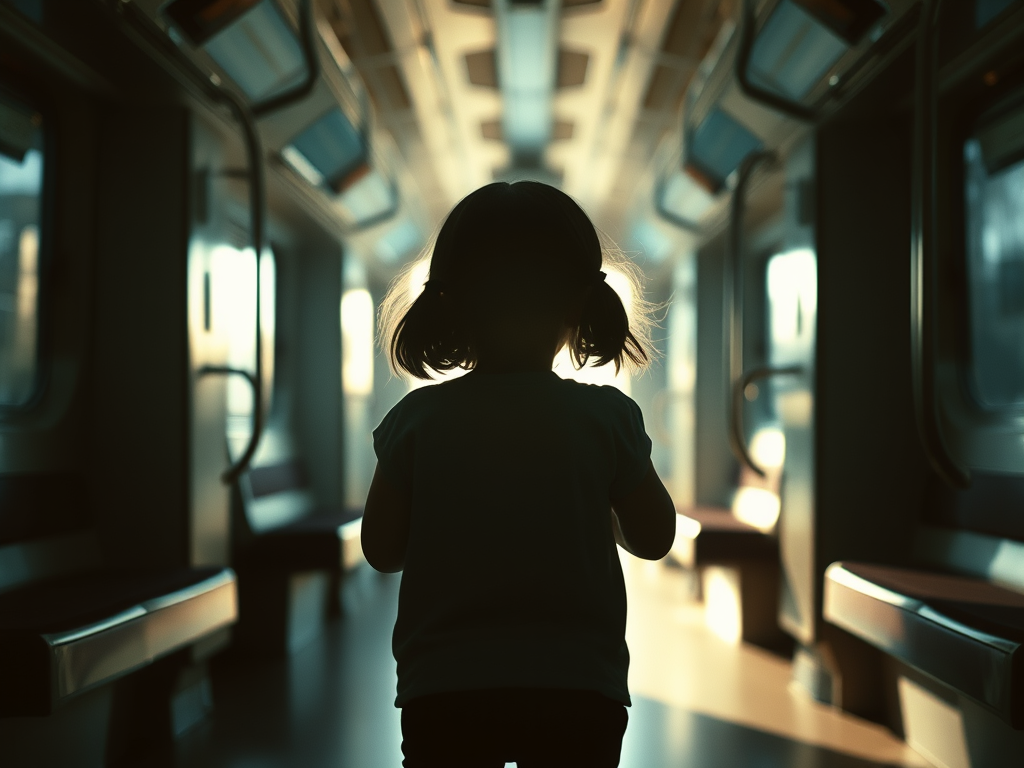 Niña en un metro caminando hacia una luz