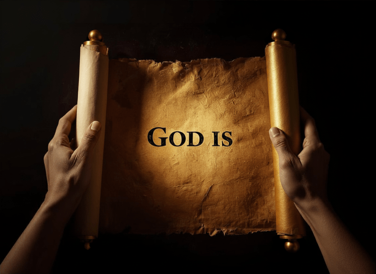 Rollo con las palabras "God Is" en el medio